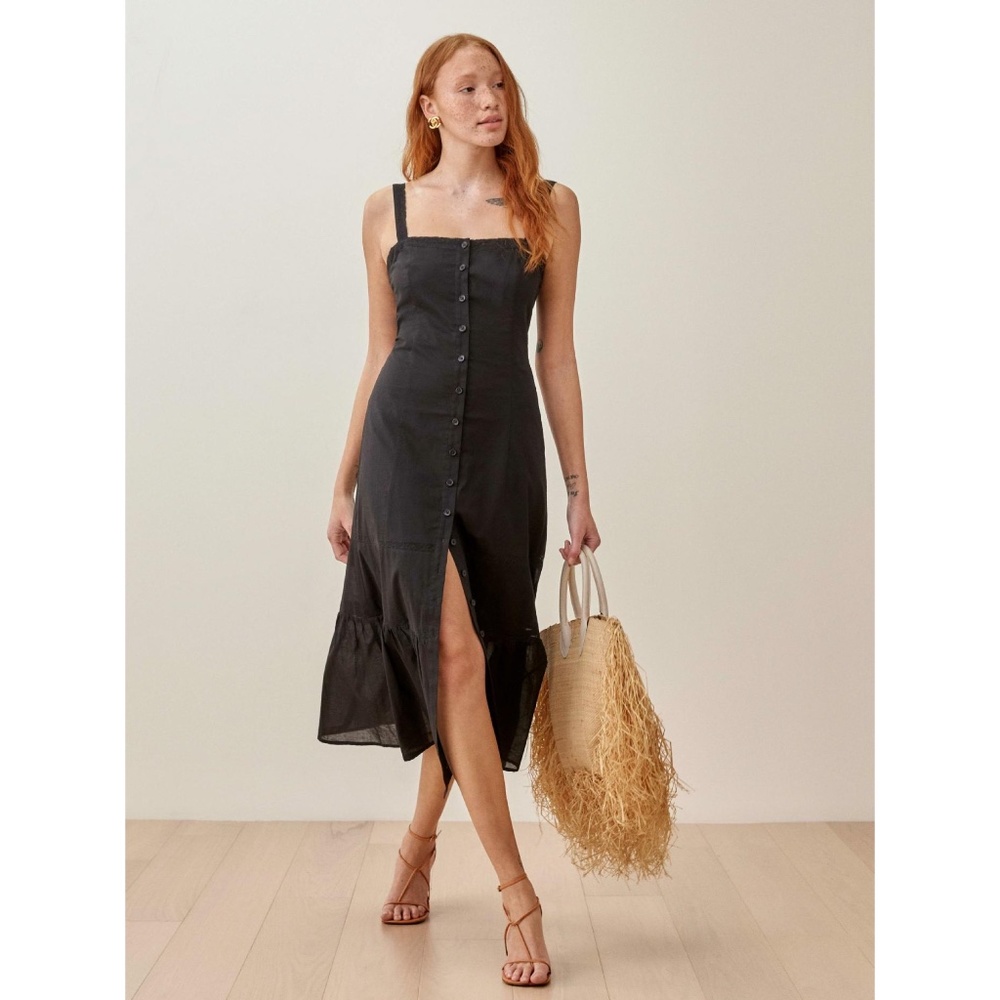 ✨NWT✨ REFORMATION Dianne Organic Cotton Button Up Dress BLACK Sz 4
